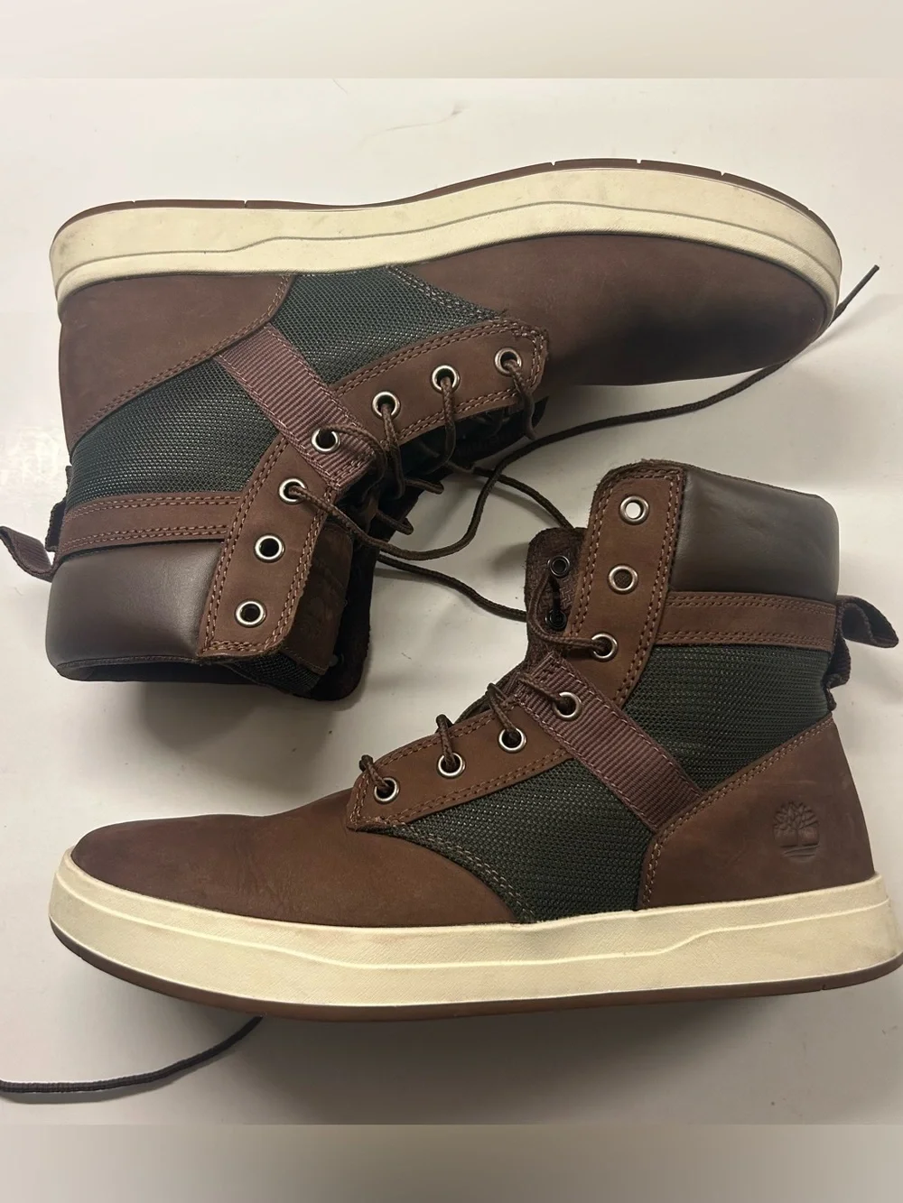 Timberland Men’s Boots Size 9 Davis Shoes Brown Green Nubuck Leather High Top
